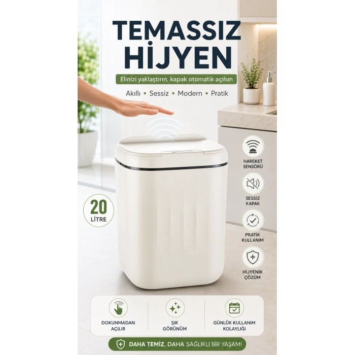 20 Litre Büyük Çöp Kovası Sensörlü Hareket Algılayan