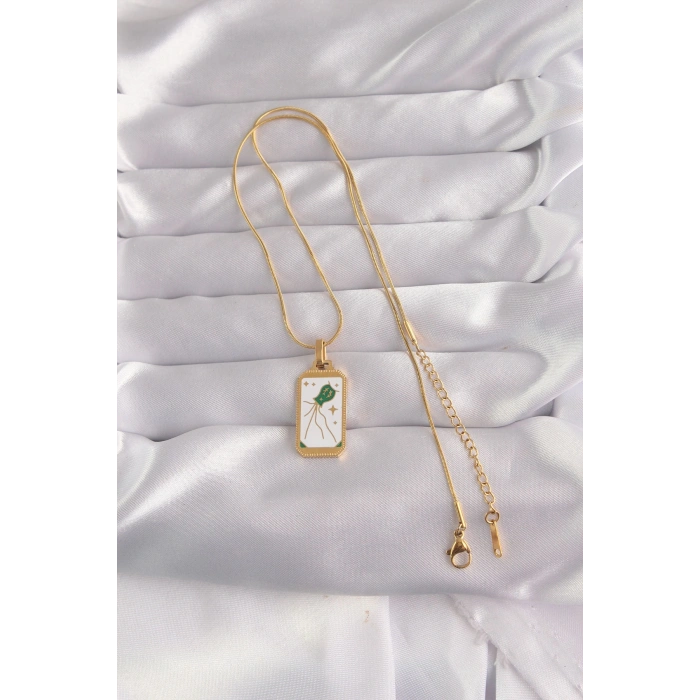 316l Çelik Gold Renk Beyaz Mineli Tarot Kolye