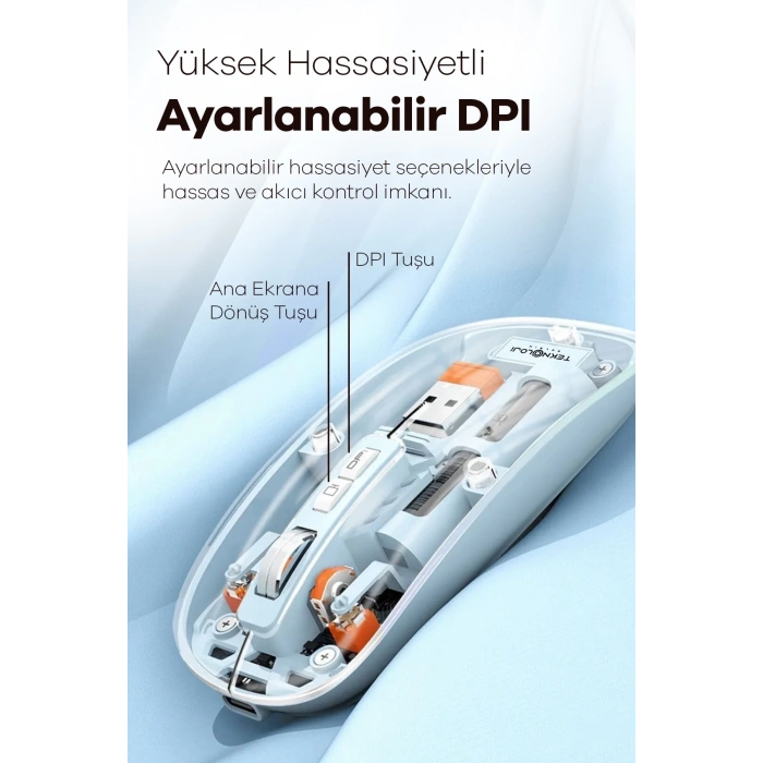 Bluetooth Usb Çift Modlu Sessiz Mouse, Şeffaf Mıknatıslı Kapaklı, Type-c Şarjlı, Dpı Ayarlı, Kablosuz 10m Çekim Mesafeli, Masaüstü Kısayol Tuşlu, Taşınabilir Şarjlı Mouse Siyah