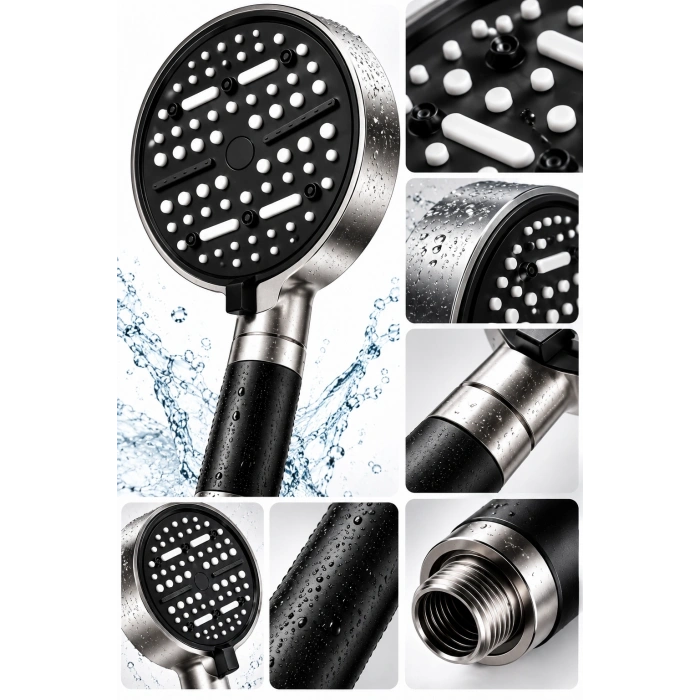 Filtreli Duş Başlığı 6 Modlu Geniş Panel Silikon Nozullu Banyo Başlığı Bx-316055