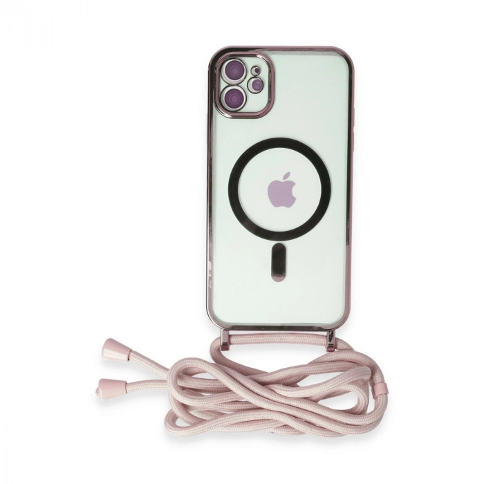 İphone 11 Kılıf Divo Lazer Askılı Magsafe Kapak - Pembe