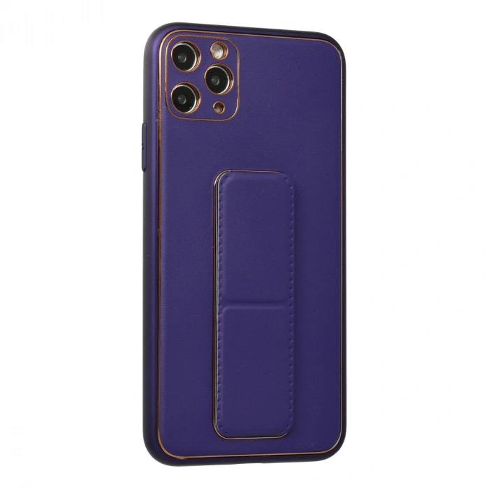 İphone 11 Pro Max Kılıf Coco Deri Standlı Kapak - Mor