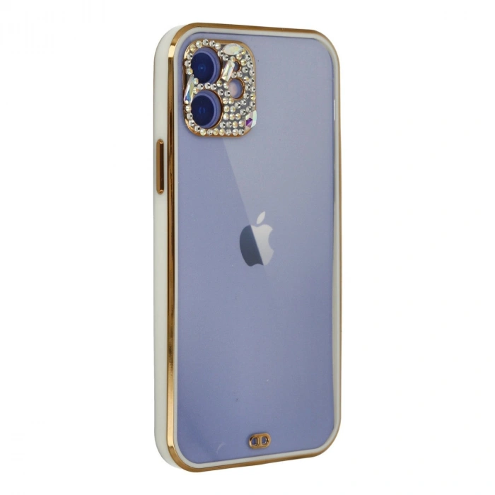 İphone 12 Kılıf Liva Taşlı Silikon - Beyaz