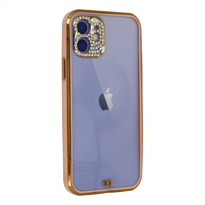 İphone 12 Kılıf Liva Taşlı Silikon - Pembe