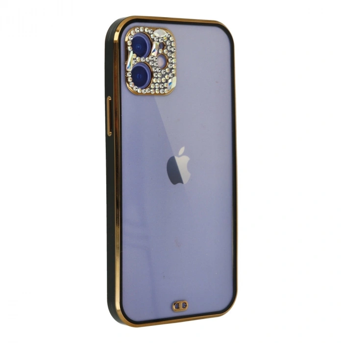 İphone 12 Kılıf Liva Taşlı Silikon - Siyah