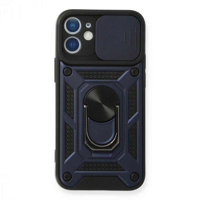 İphone 12 Mini Kılıf Pars Lens Yüzüklü Silikon - Lacivert