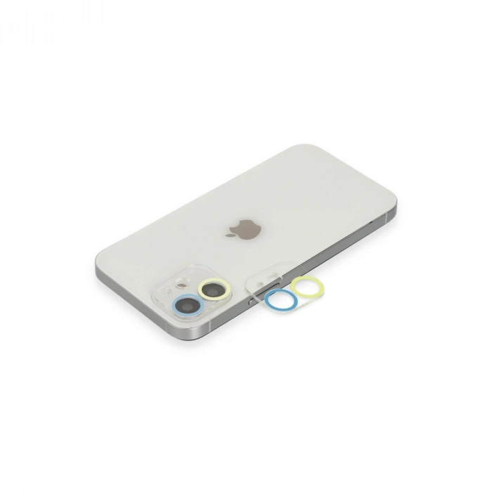 İphone 12 Mini Renkli Kamera Lens Koruma Cam - Sarı-mavi