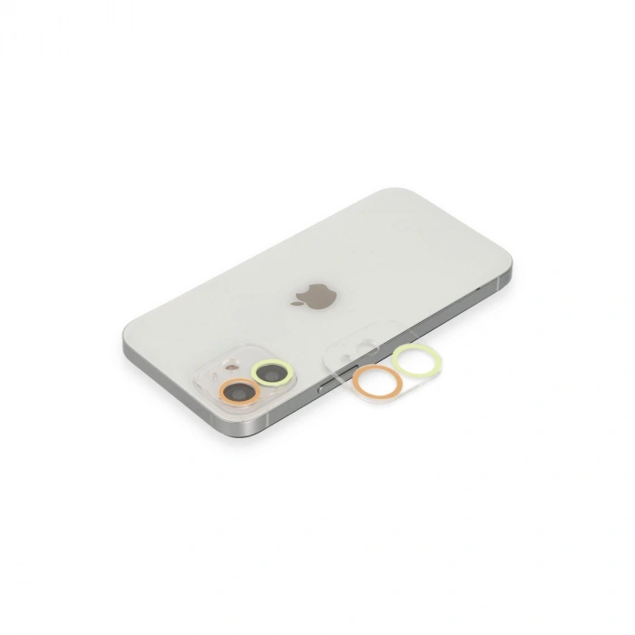 İphone 12 Mini Renkli Kamera Lens Koruma Cam - Sarı-turuncu