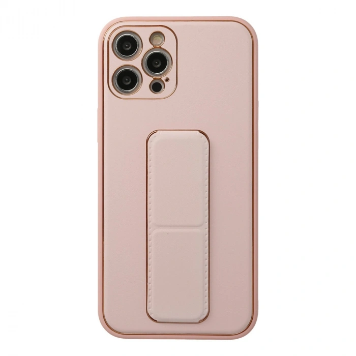 İphone 12 Pro Kılıf Coco Deri Standlı Kapak - Pembe