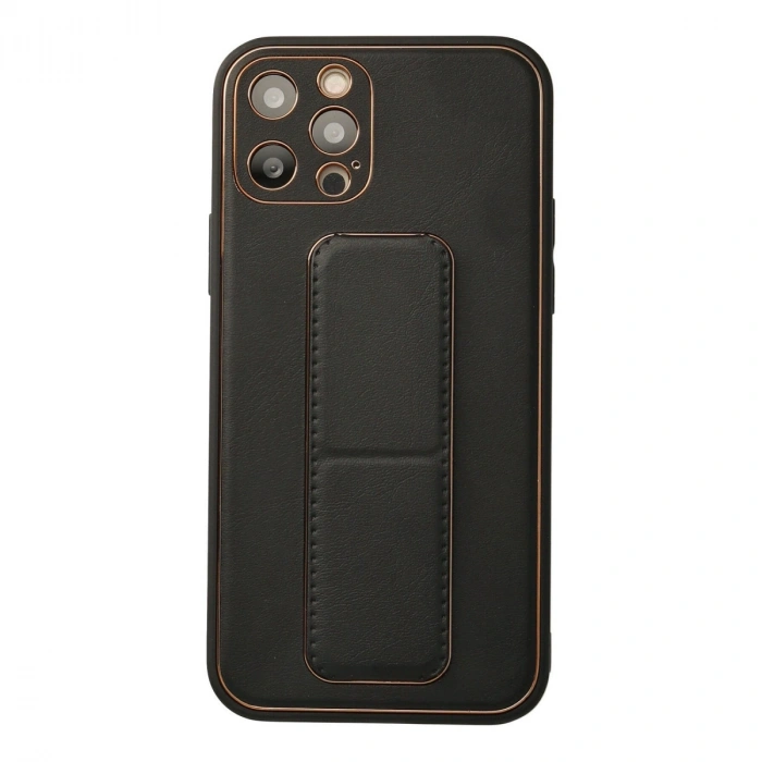 İphone 12 Pro Kılıf Coco Deri Standlı Kapak - Siyah