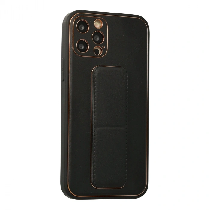 İphone 12 Pro Kılıf Coco Deri Standlı Kapak - Siyah