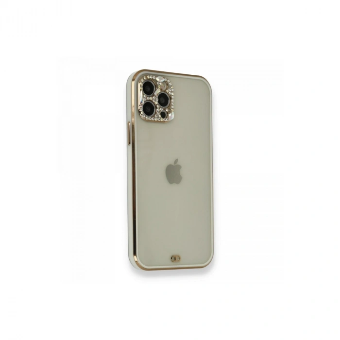 İphone 12 Pro Kılıf Liva Taşlı Silikon - Beyaz