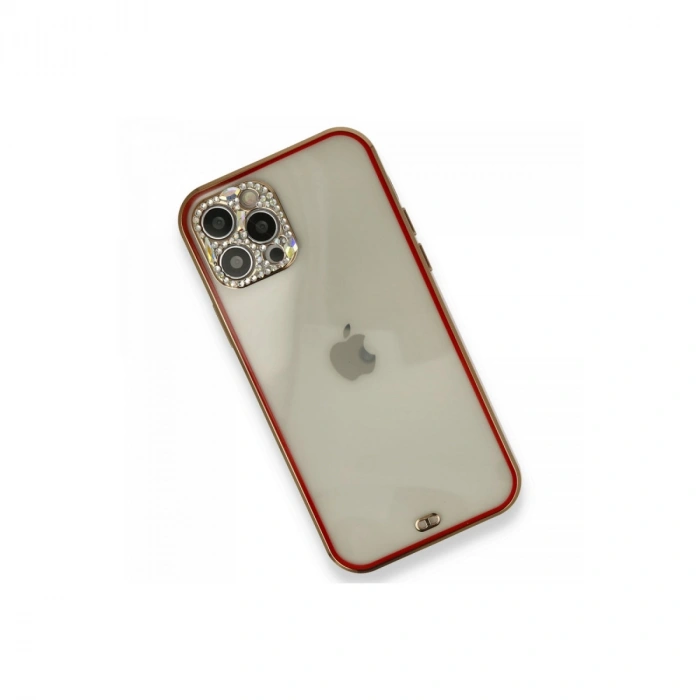 İphone 12 Pro Kılıf Liva Taşlı Silikon - Kırmızı