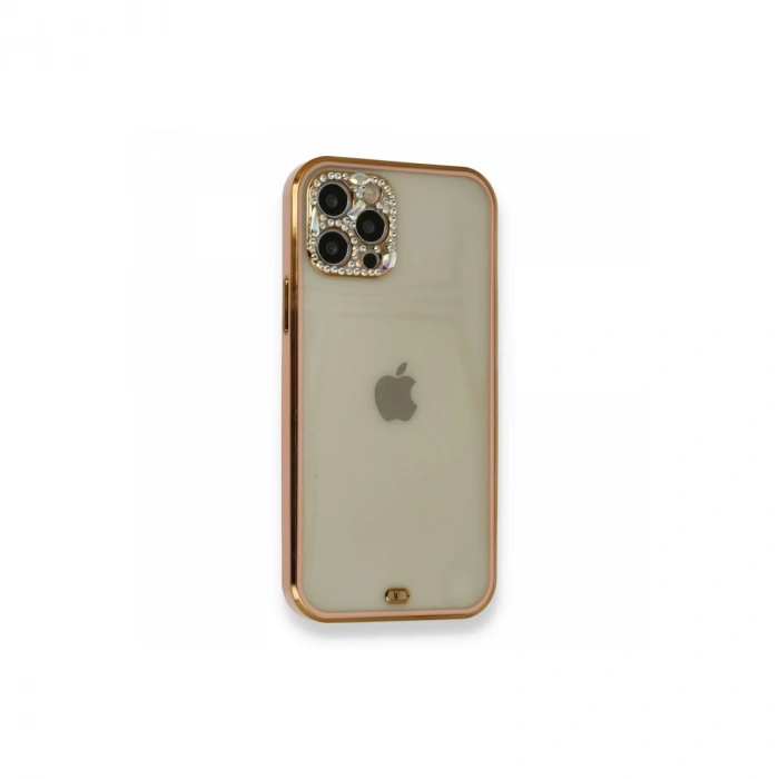 İphone 12 Pro Kılıf Liva Taşlı Silikon - Pembe