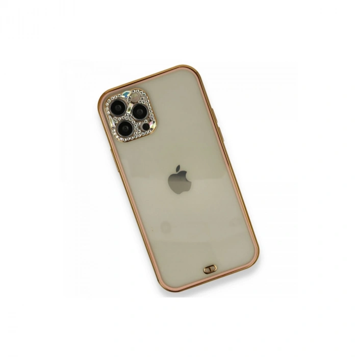 İphone 12 Pro Kılıf Liva Taşlı Silikon - Pembe