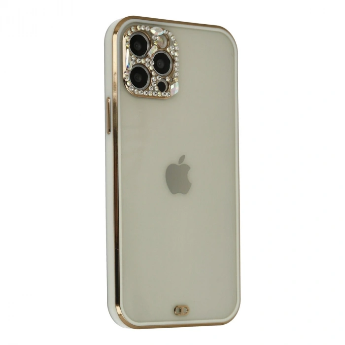 İphone 12 Pro Max Kılıf Liva Taşlı Silikon - Beyaz