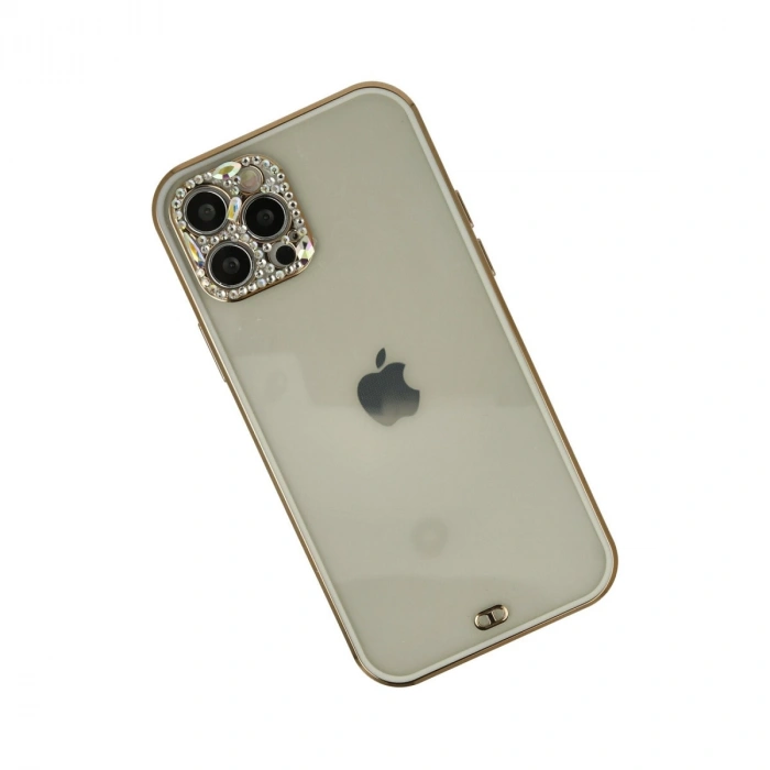 İphone 12 Pro Max Kılıf Liva Taşlı Silikon - Beyaz