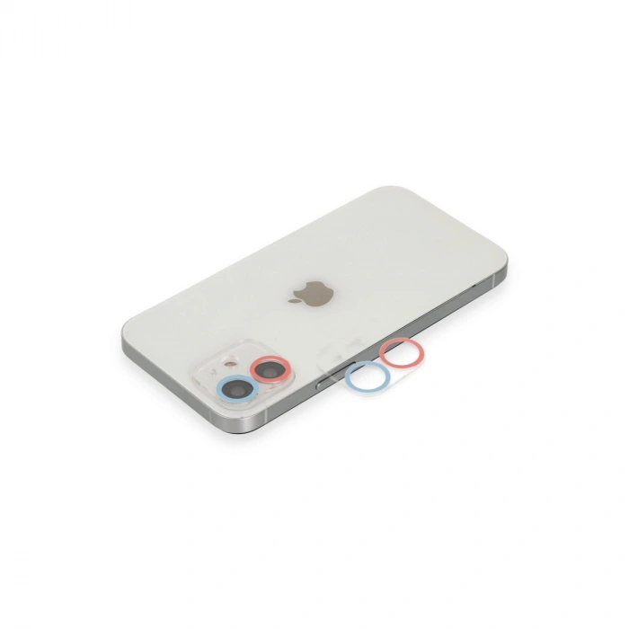 İphone 12 Renkli Kamera Lens Koruma Cam - Pembe-mavi