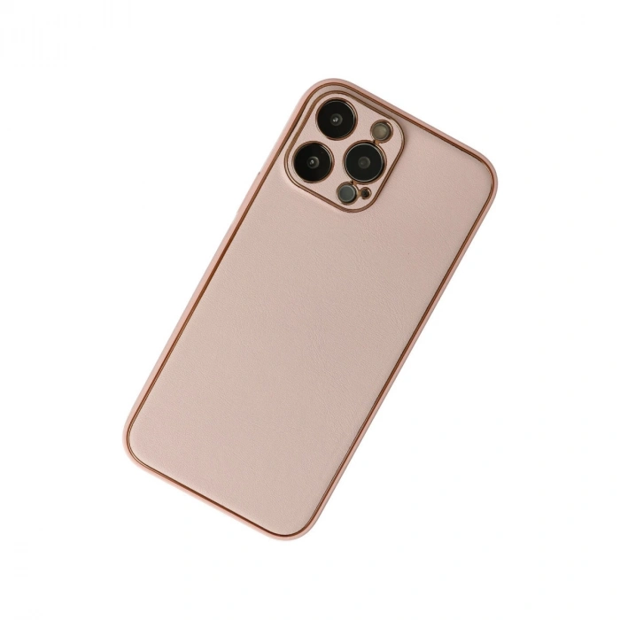 İphone 13 Pro Kılıf Coco Deri Silikon Kapak - Pudra