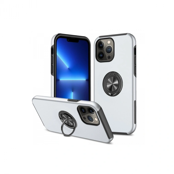 İphone 13 Pro Kılıf Elit Yüzüklü Kapak - Gümüş