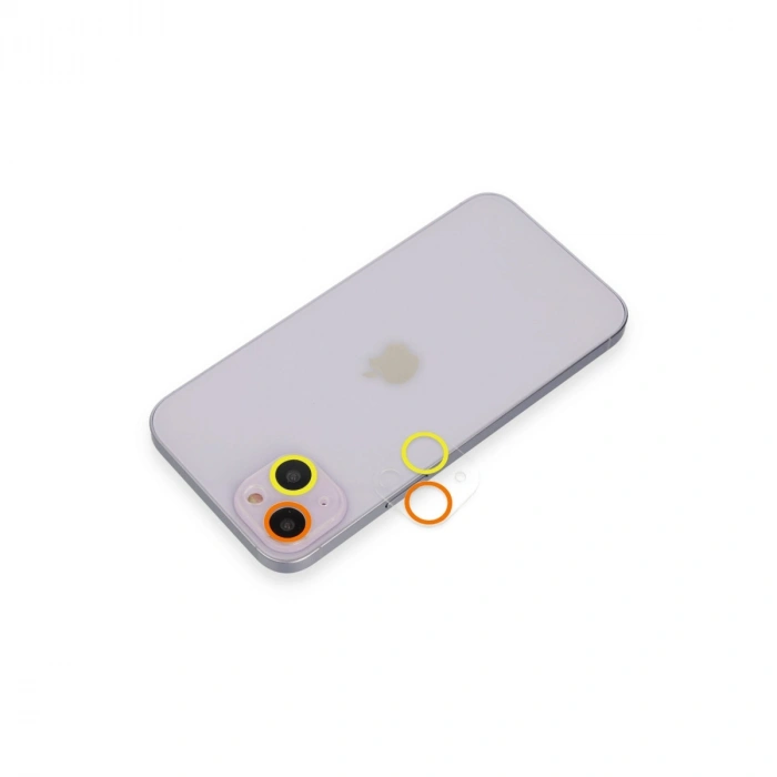 İphone 13 Renkli Kamera Lens Koruma Cam - Sarı-turuncu