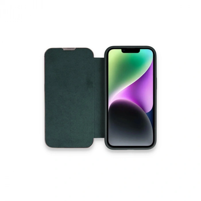 İphone 14 Pro Max Kılıf Dolpin Kapaklı - Koyu Yeşil