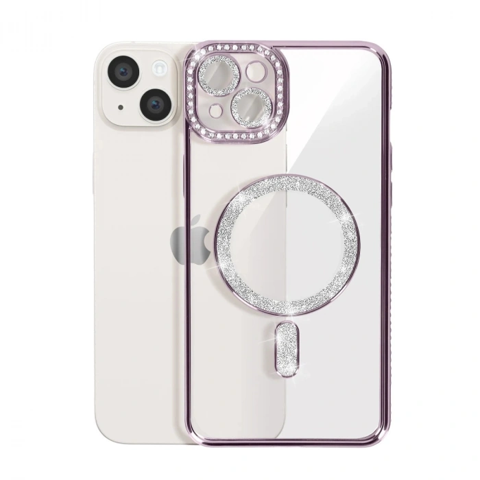 İphone 15 Kılıf Joke Simli Magneticsafe Kılıf - Derin Mor