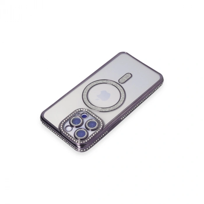 İphone 15 Pro Max Kılıf Joke Simli Magneticsafe Kılıf - Derin Mor