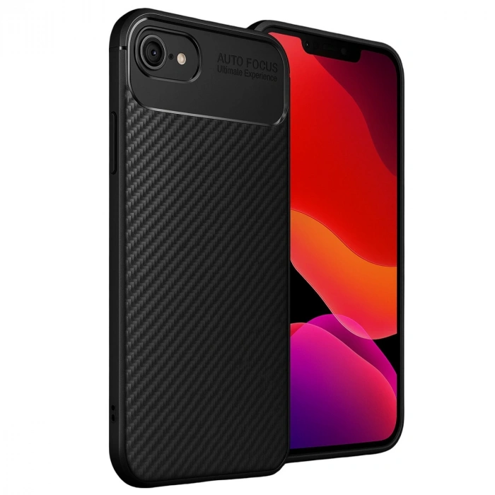 İphone 16e Kılıf Auto Focus Karbon Kapak - Siyah
