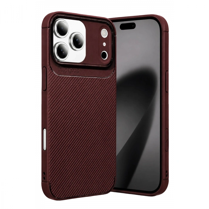 İphone 17 Pro Max Auto Focus Karbon Kapak - Bordo
