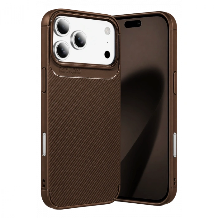 İphone 18 Pro Max Auto Focus Karbon Kapak - Kahverengi