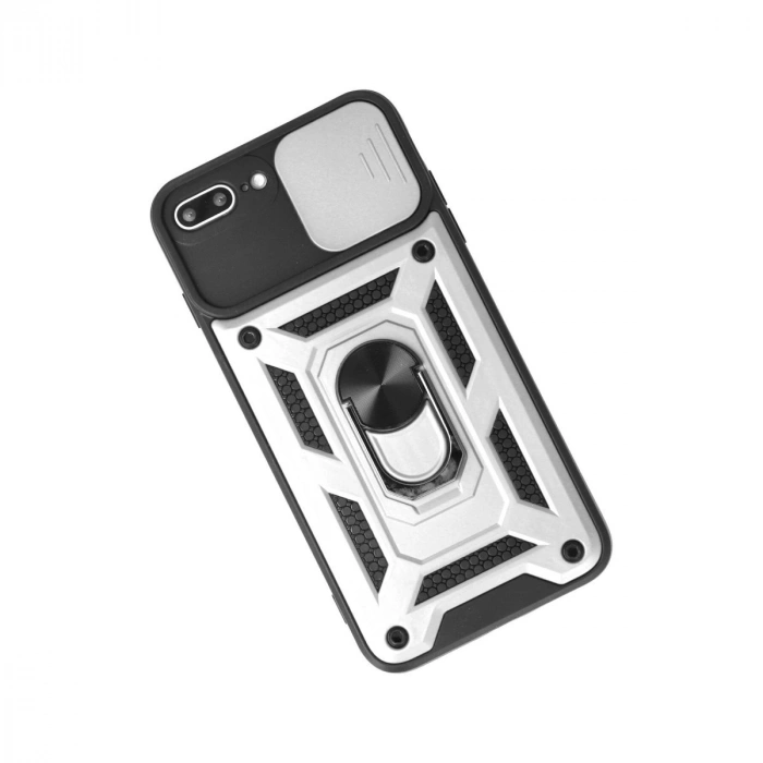 İphone 7 Plus Kılıf Pars Lens Yüzüklü Silikon - Gümüş