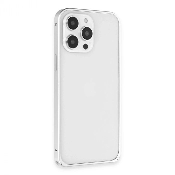 Joko Apple İphone 15 Pro Max Metal Bumper Mat Kapak - Gümüş