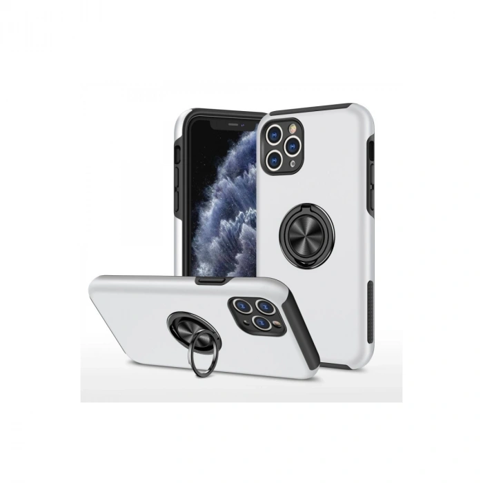 Newface Apple İphone 11 Pro Max Kılıf Elit Yüzüklü Kapak - Gümüş