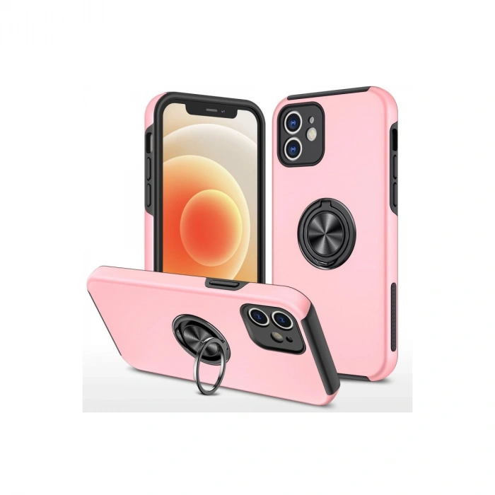 Newface Apple İphone 12 Kılıf Elit Yüzüklü Kapak - Pembe