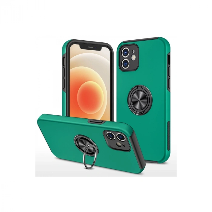 Newface Apple İphone 12 Kılıf Elit Yüzüklü Kapak - Yeşil