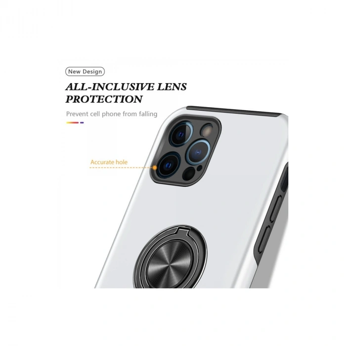 Newface Apple İphone 12 Pro Kılıf Elit Yüzüklü Kapak - Gümüş
