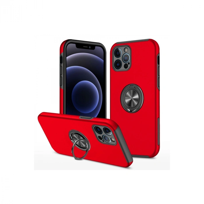 Newface Apple İphone 12 Pro Max Kılıf Elit Yüzüklü Kapak - Kırmızı