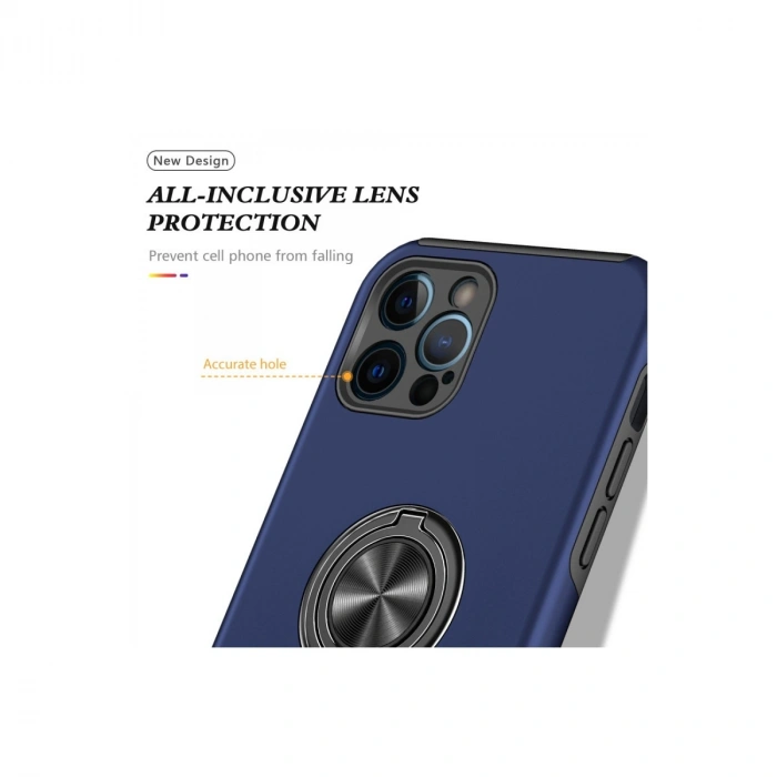 Newface Apple İphone 12 Pro Max Kılıf Elit Yüzüklü Kapak - Lacivert