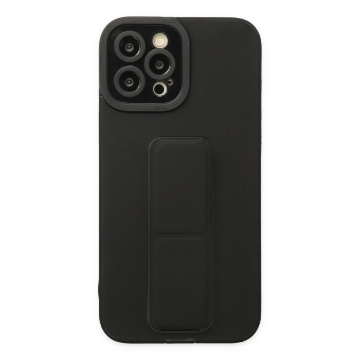 Newface Apple İphone 12 Pro Max Kılıf Mega Standlı Silikon - Siyah