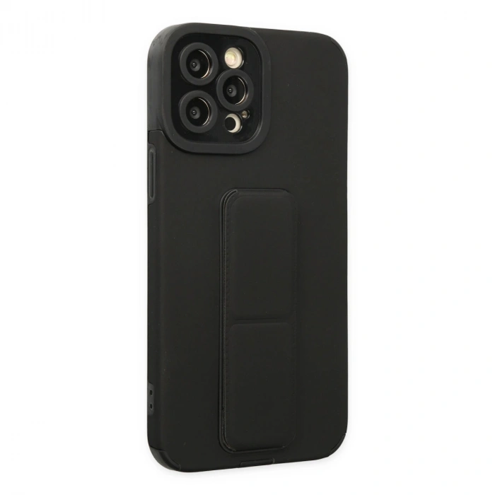 Newface Apple İphone 12 Pro Max Kılıf Mega Standlı Silikon - Siyah