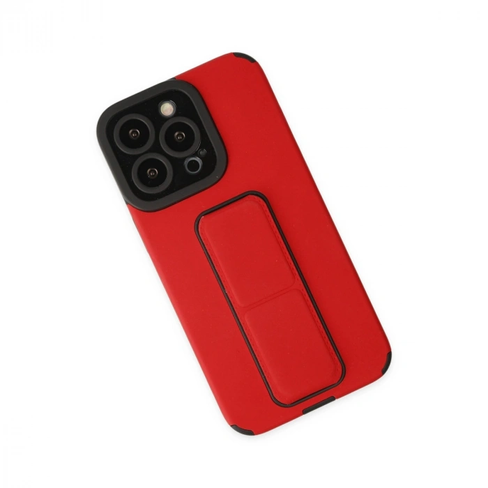 Newface Apple İphone 13 Pro Max Kılıf Mega Standlı Silikon - Kırmızı
