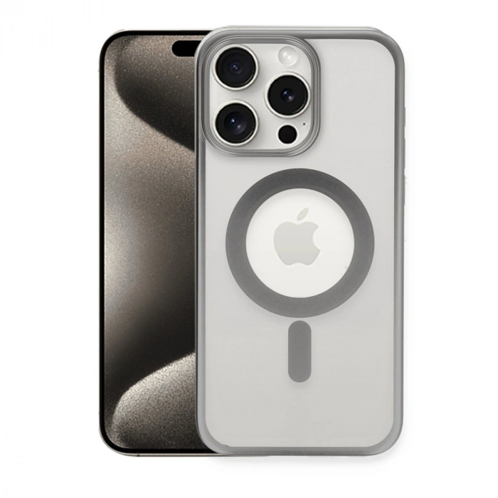 Newface Apple İphone 15 Pro Max Kılıf Erozi Magsafe Kapak - Gümüş