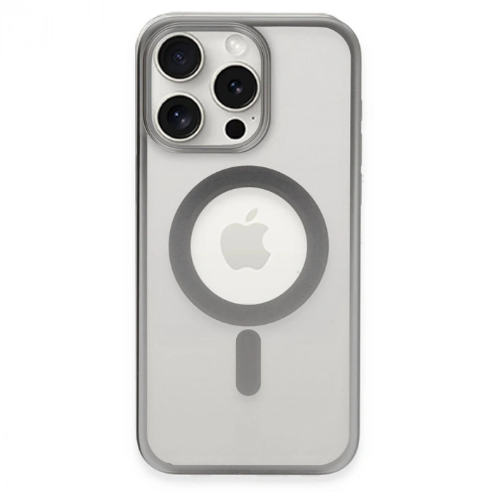 Newface Apple İphone 15 Pro Max Kılıf Erozi Magsafe Kapak - Gümüş