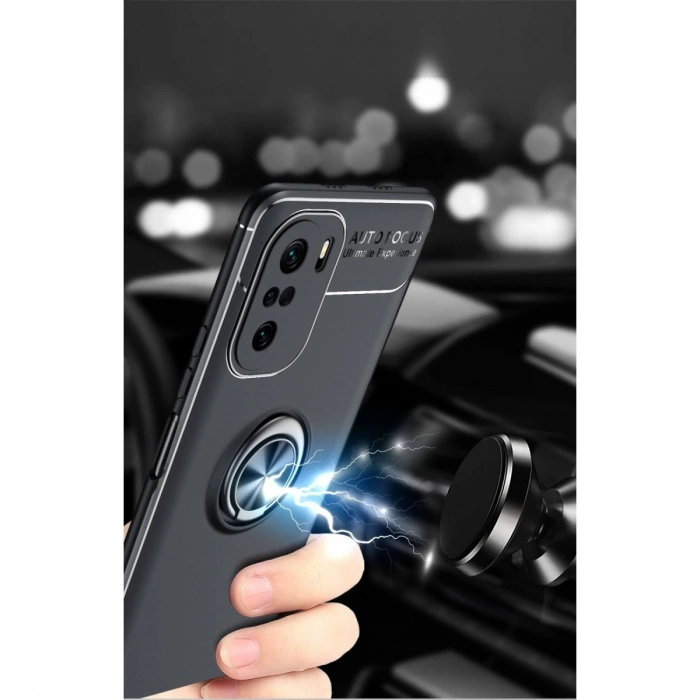 Newface Xiaomi Poco F3 Kılıf Range Yüzüklü Silikon - Mavi