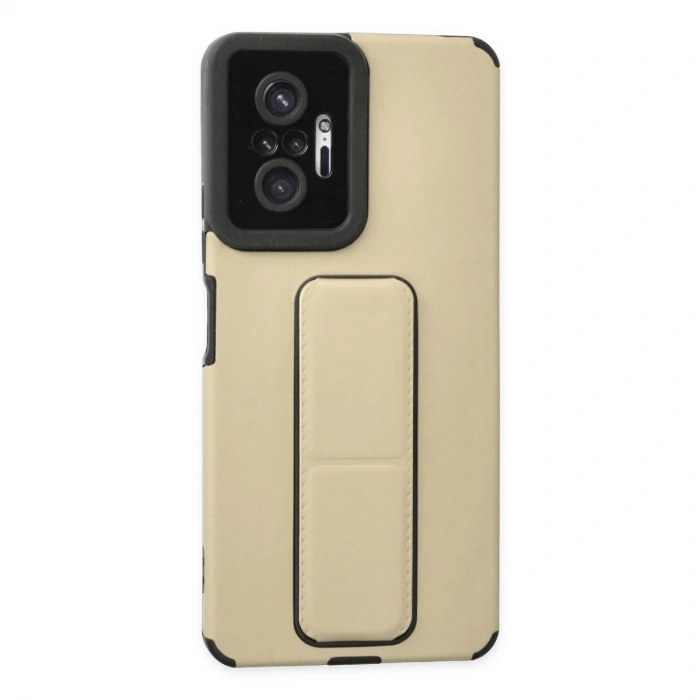 Newface Xiaomi Redmi Note 10 Pro Kılıf Mega Standlı Silikon - Gold