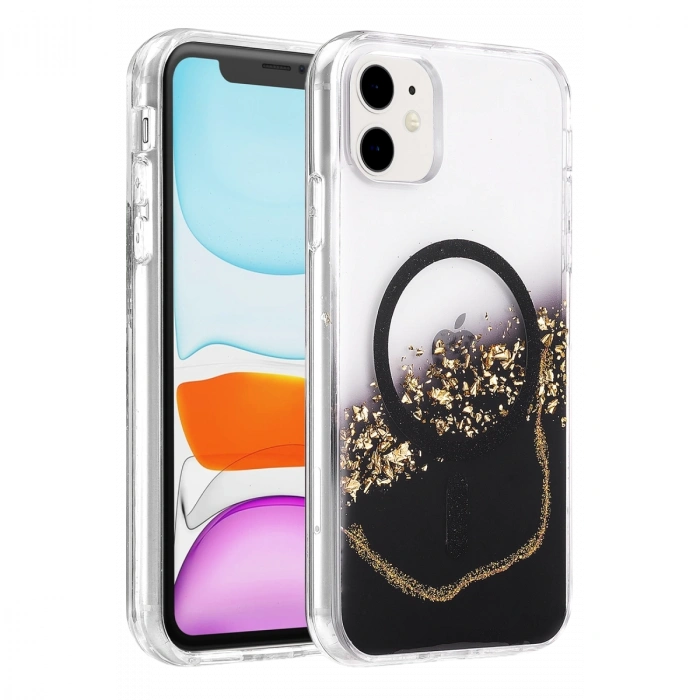 Onegif  İphone 11 Lotus Simli Magsafe Kapak - Siyah