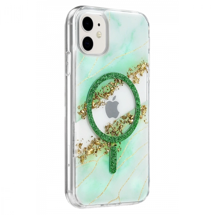 Onegif  İphone 11 Lotus Simli Magsafe Kapak - Yeşil