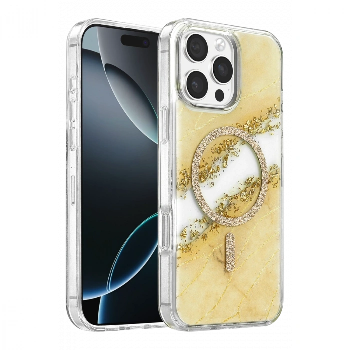Onegif  İphone 16 Pro Max Lotus Simli Magsafe Kapak - Gümüş