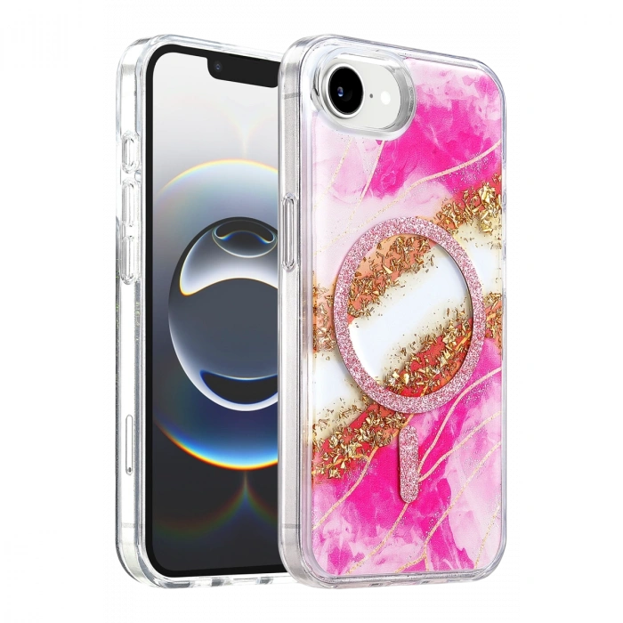 Onegif  İphone 17e Lotus Simli Magsafe Kapak - Pembe